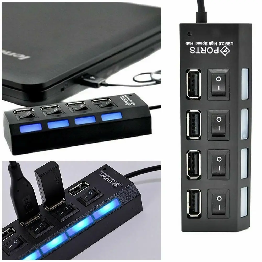 4-Ports Usb 2.0 Hub Led Usb Hub With Switch - A Black Led - Image 3