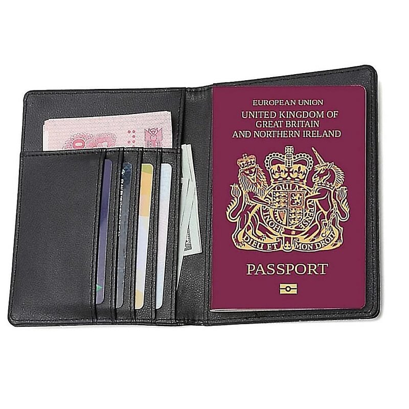 Leather Passport and Credit Card Cover - Black - Image 2